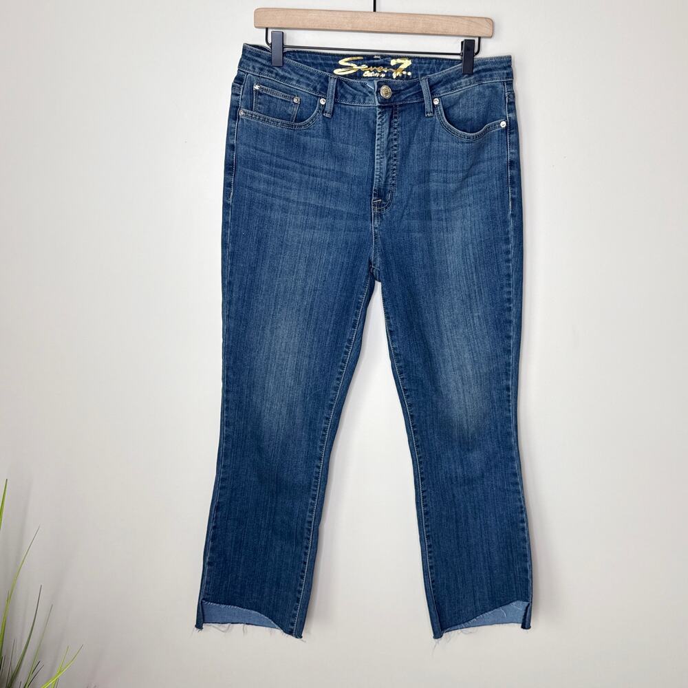 7 For All Mankind Luxe Straight Leg Cropped Jeans Size 10 Raw Hem High Rise